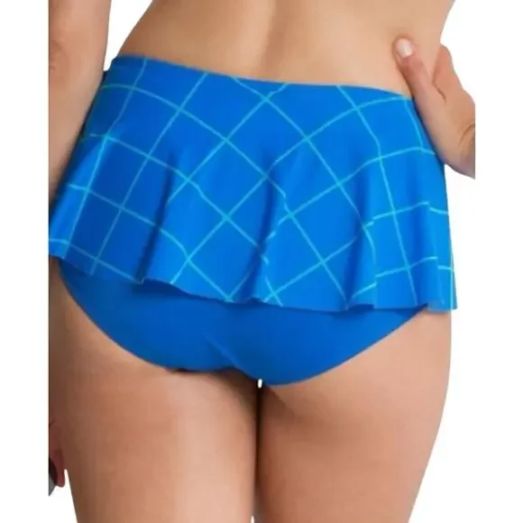 SPANX Flirty Skirted Bottom Womens 16 Electric Blue Green Ruffled Plaid Swim - Picture 6 of 6